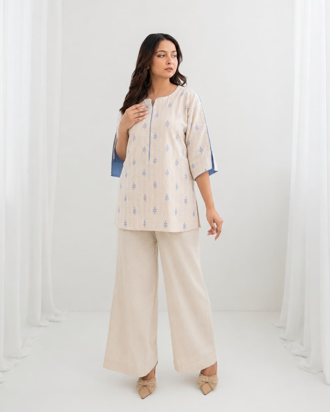 IVORY SKY ivory co-ord set front view, women 2-piece outfit